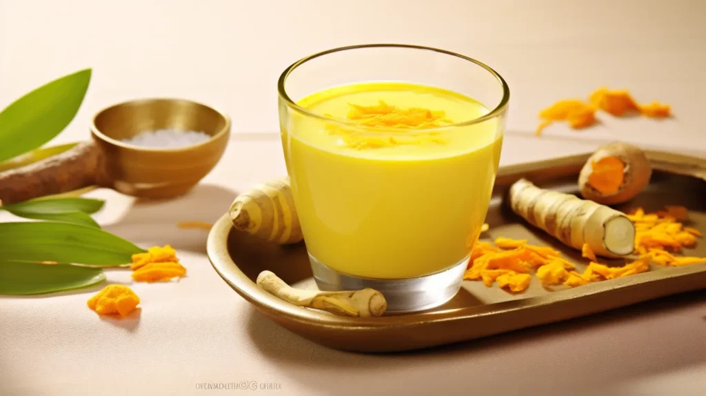 Ejemplo de presentación de la receta, leche dorada con cúrcuma
